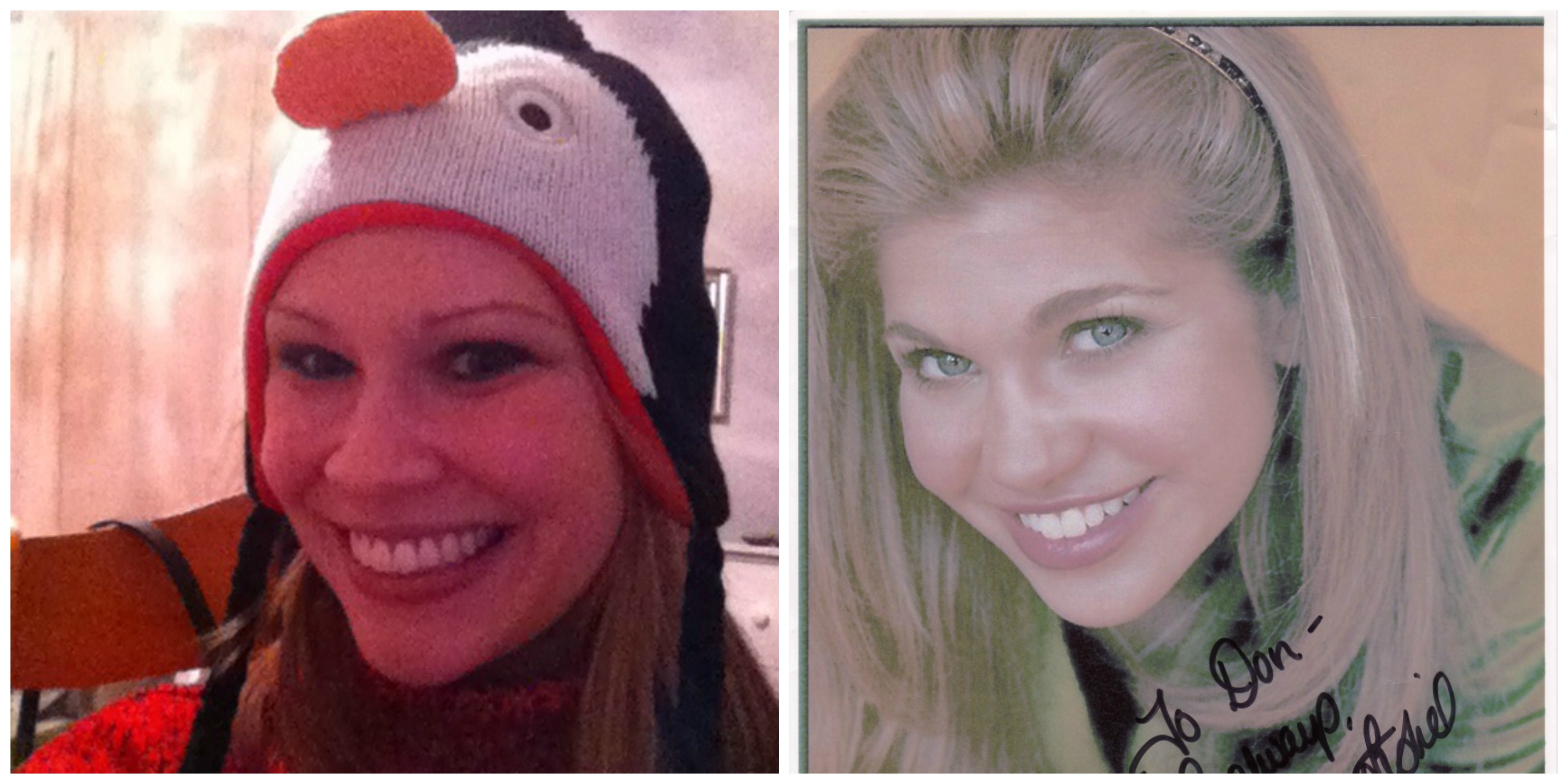 Imagine me with professional hair and makeup, or her in a penguin hat.